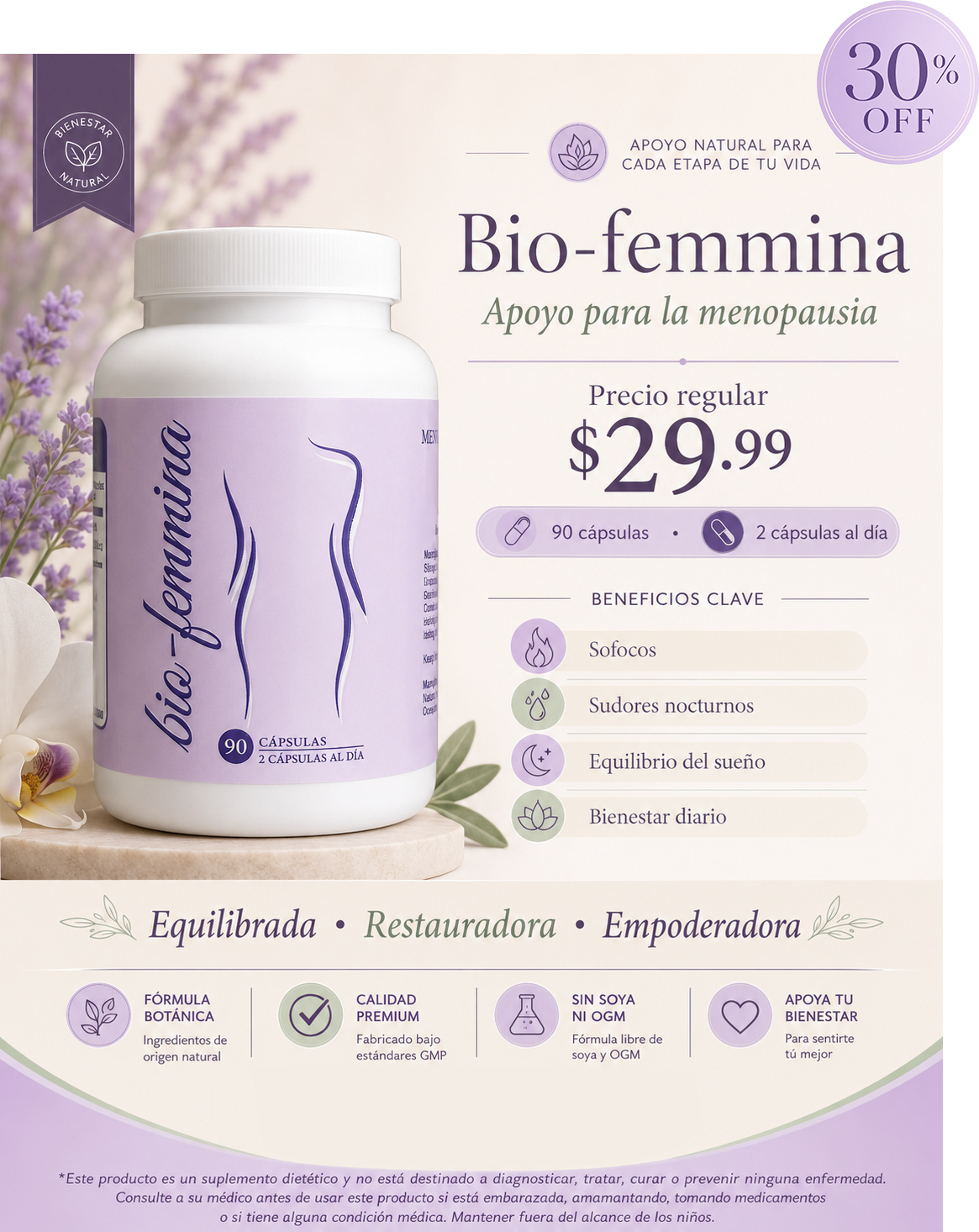 Bio-femmina – Tratamiento Natural para la Menopausia | 90 Cápsulas